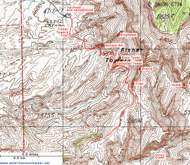 Topo Map of the Fisher Towers Trail