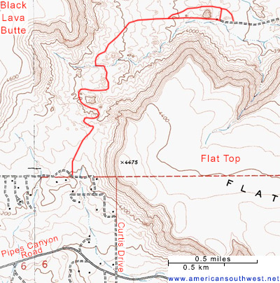 Map of the trail below Flat Top Butte
