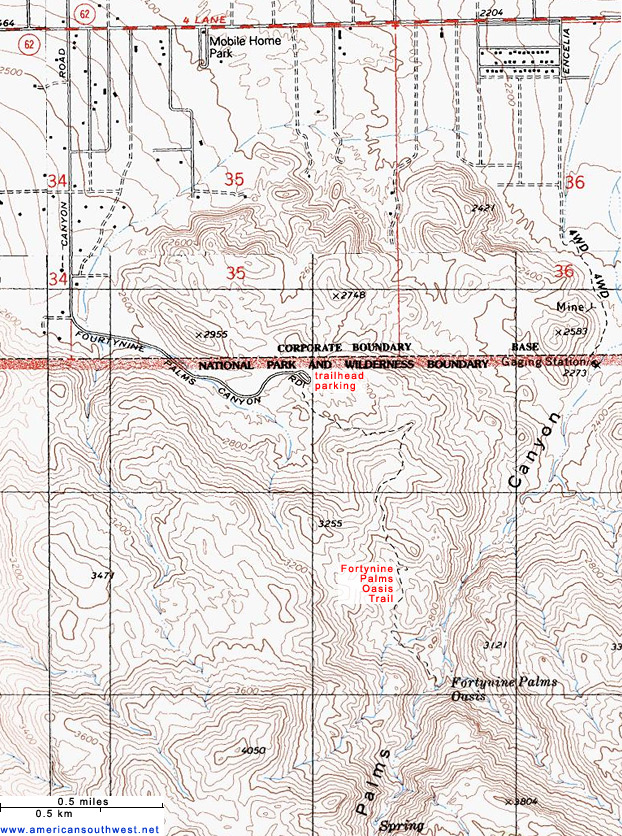 Map of the Fortynine Palms Oasis Trail