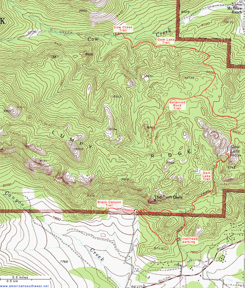 Topo Map of the Gem Lake and Balanced Rock