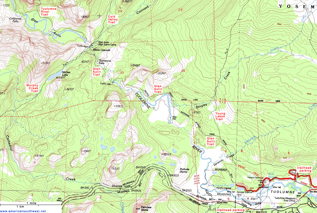 Map of the Glen Aulin Trail