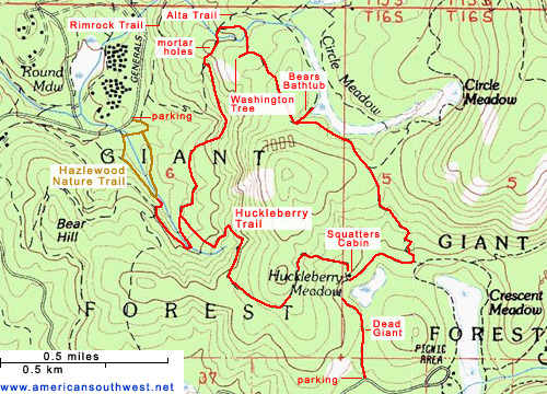 Topographic Map of the Huckleberry Trail