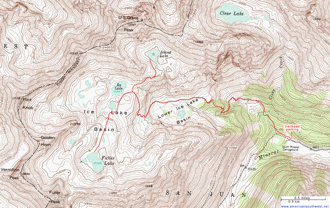 Topo Map of the Ice Lake Trail