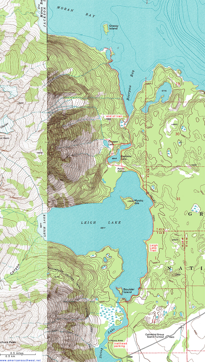 Topo Map of Leigh Lake and Moran Bay
