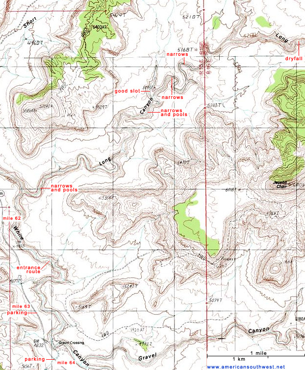 Map of lower Long Canyon