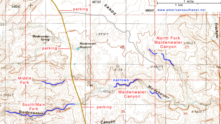 Topo map of Maidenwater Canyon