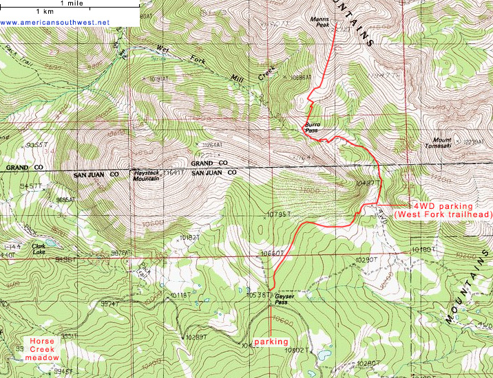 Topo map of the Manns Peak Trail