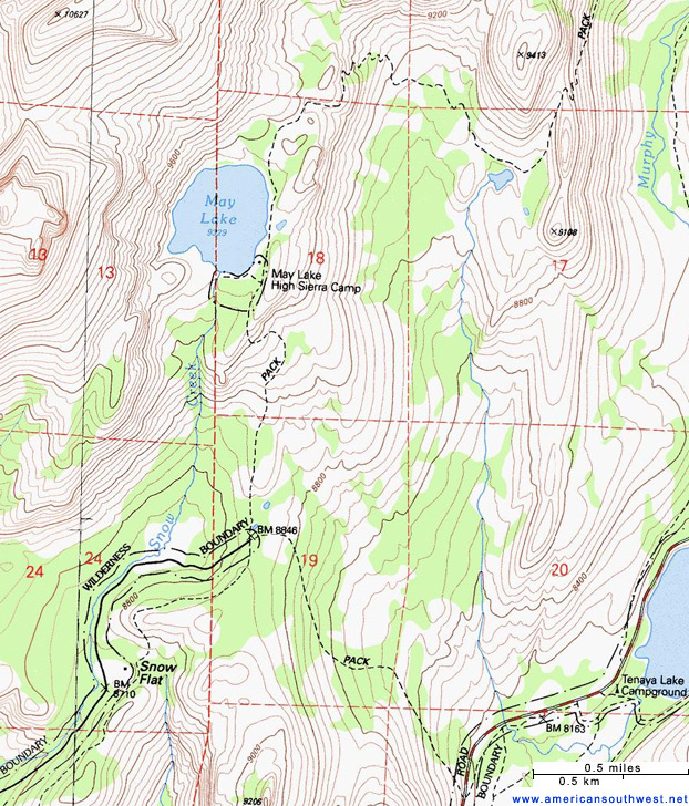 Map of the May Lake Trail