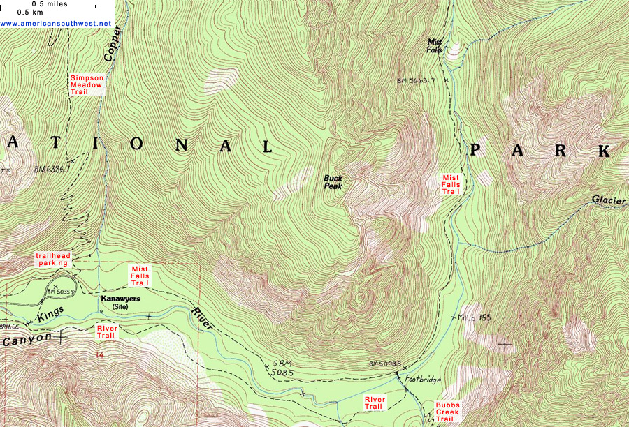 Map of the Mist Falls Trail