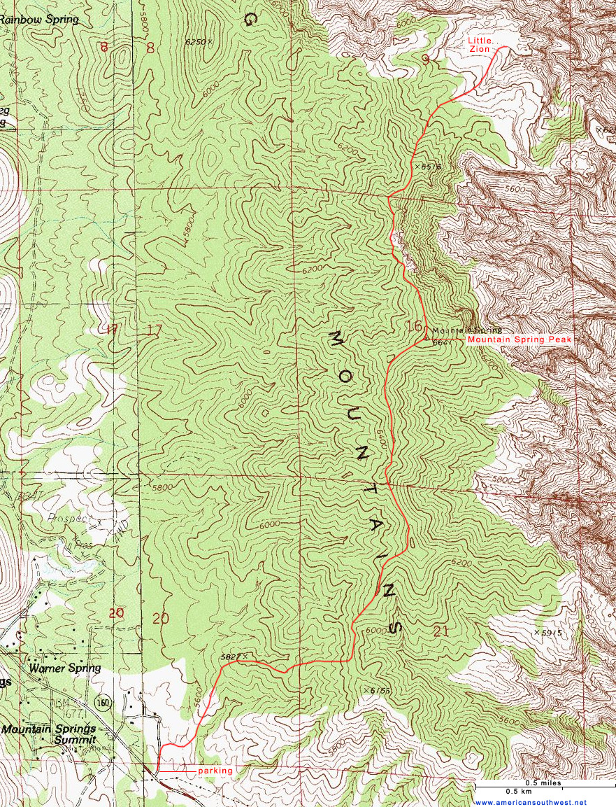 Map of the Mountain Spring Peak and Little Zion
