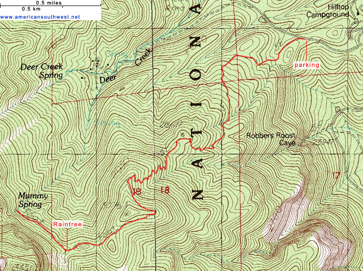 Topo map of the Mummy Spring Trail
