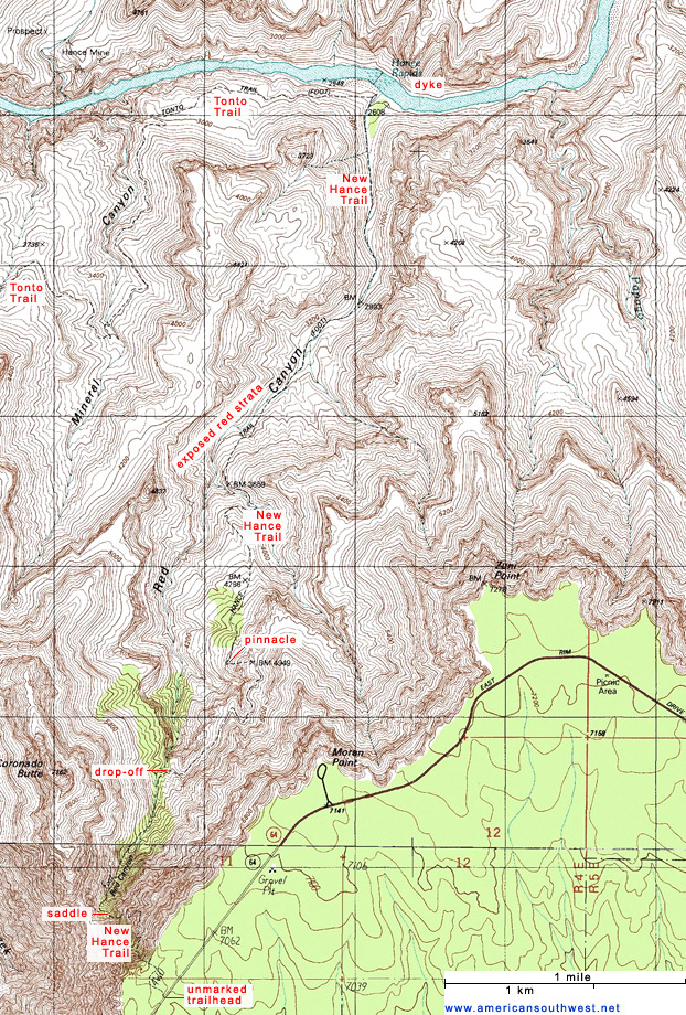 Map of the New Hance Trail