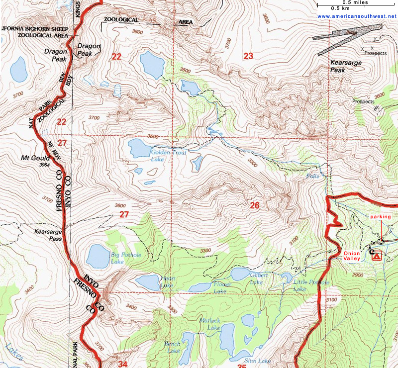 Map of Onion Valley and Kearsage Pass