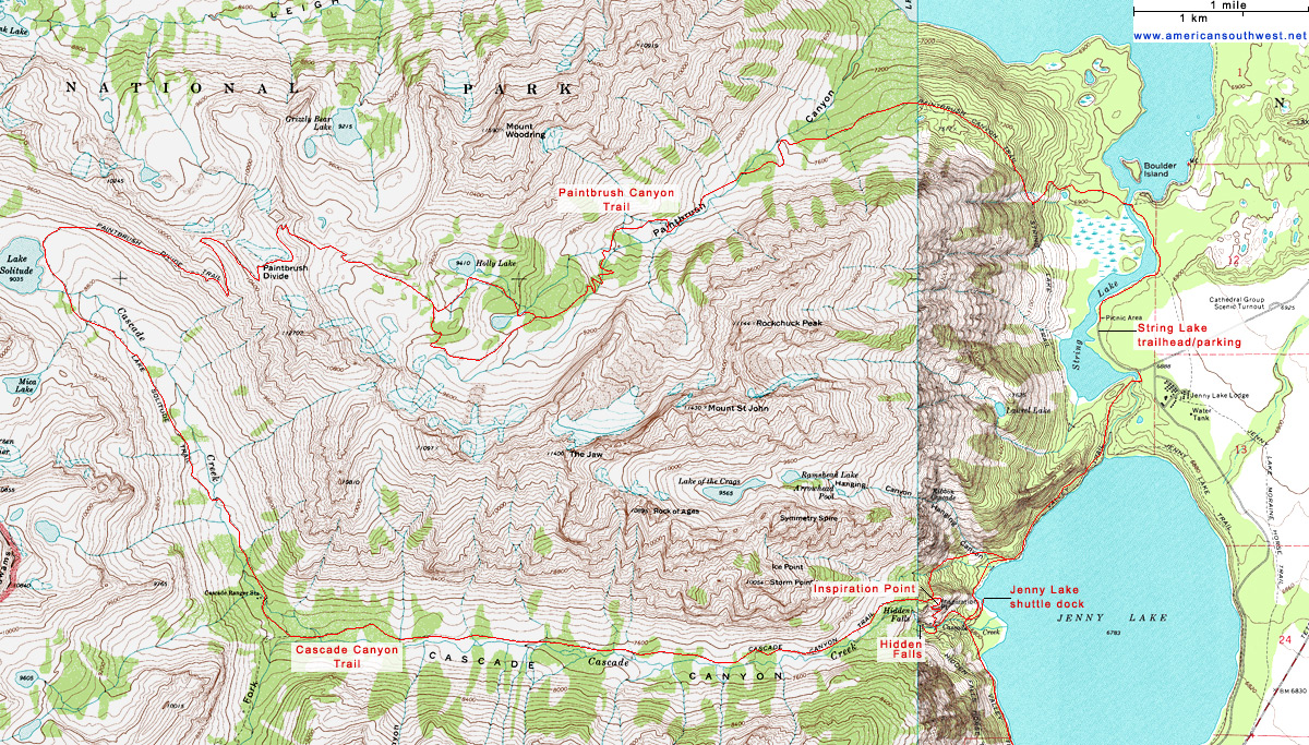 Topo Map of Paintbrush Canyon and Cascade Canyon