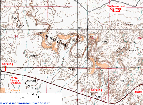 Map of Topographic Map of the Paria Rimrocks