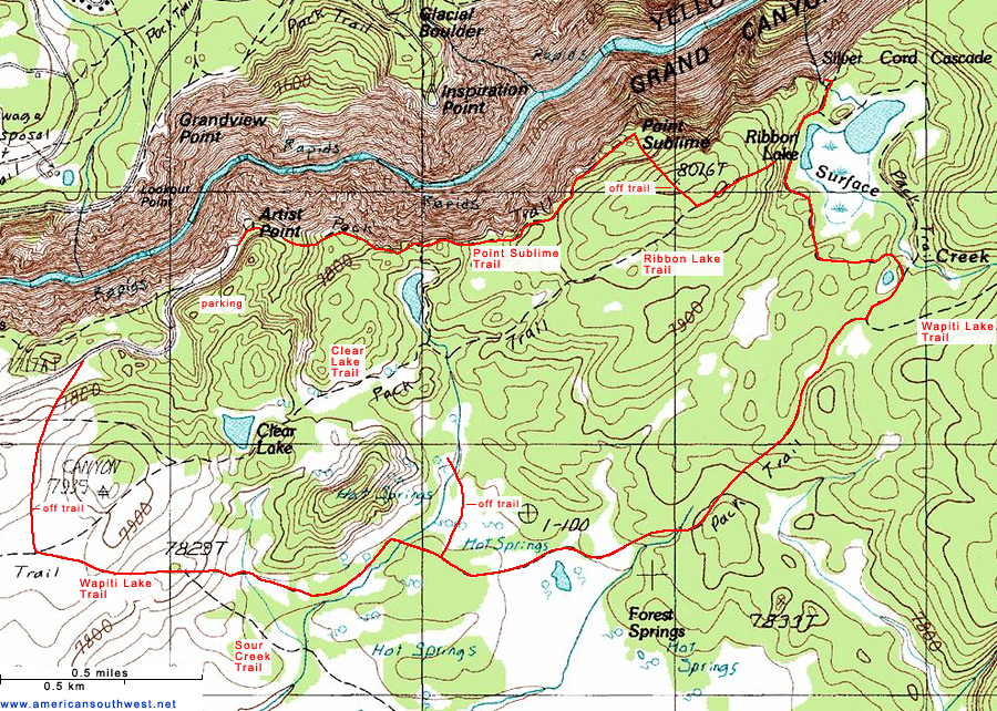 Map of the Ribbon Lake and Point Sublime Trails