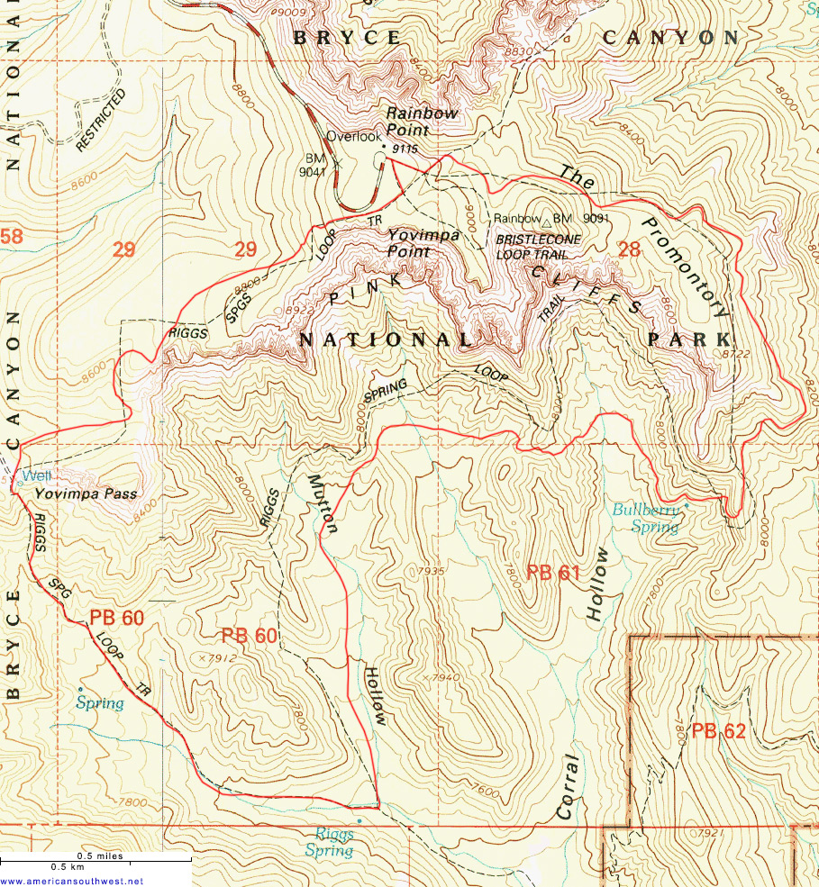 Map of Topographic Map of the Riggs Spring Trail
