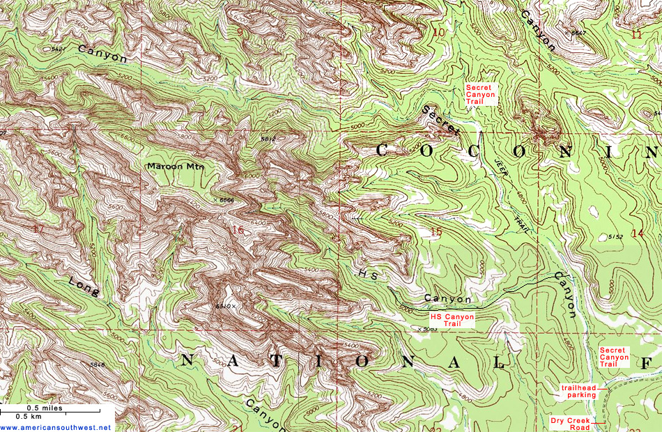 Map of the Secret Canyon Trail, Sedona
