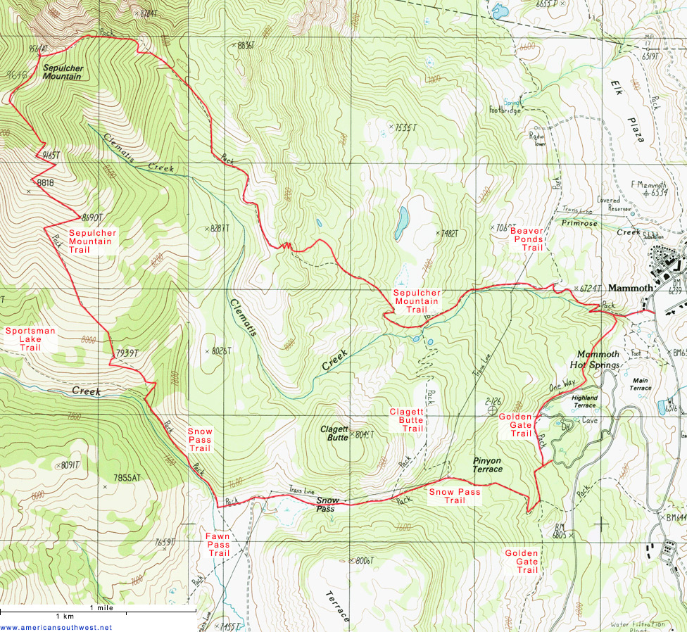 Topo Map of the Sepulcher Mountain Trail