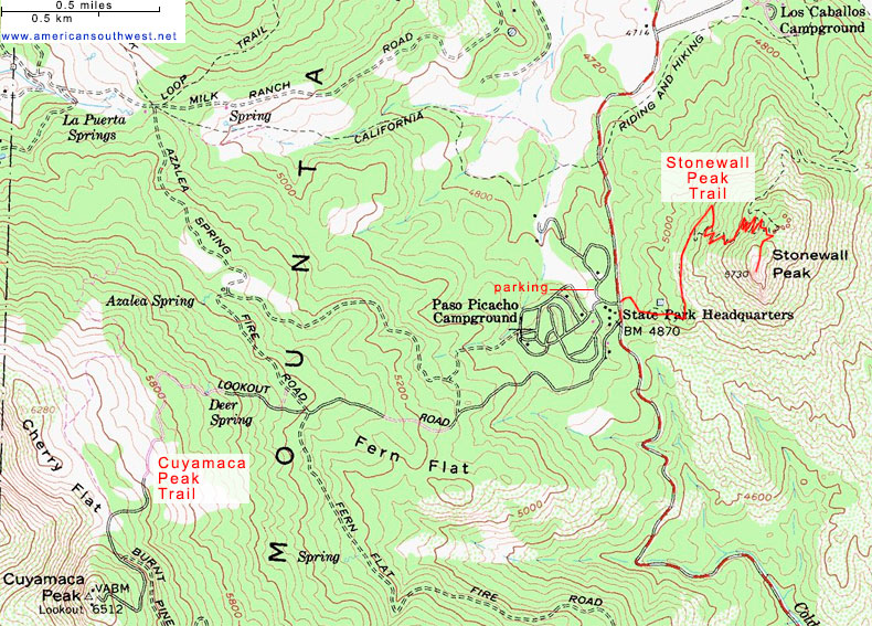 Map of the Cuyamaca Peak Trail