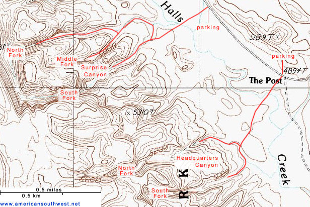 Map of Headquarters Canyon