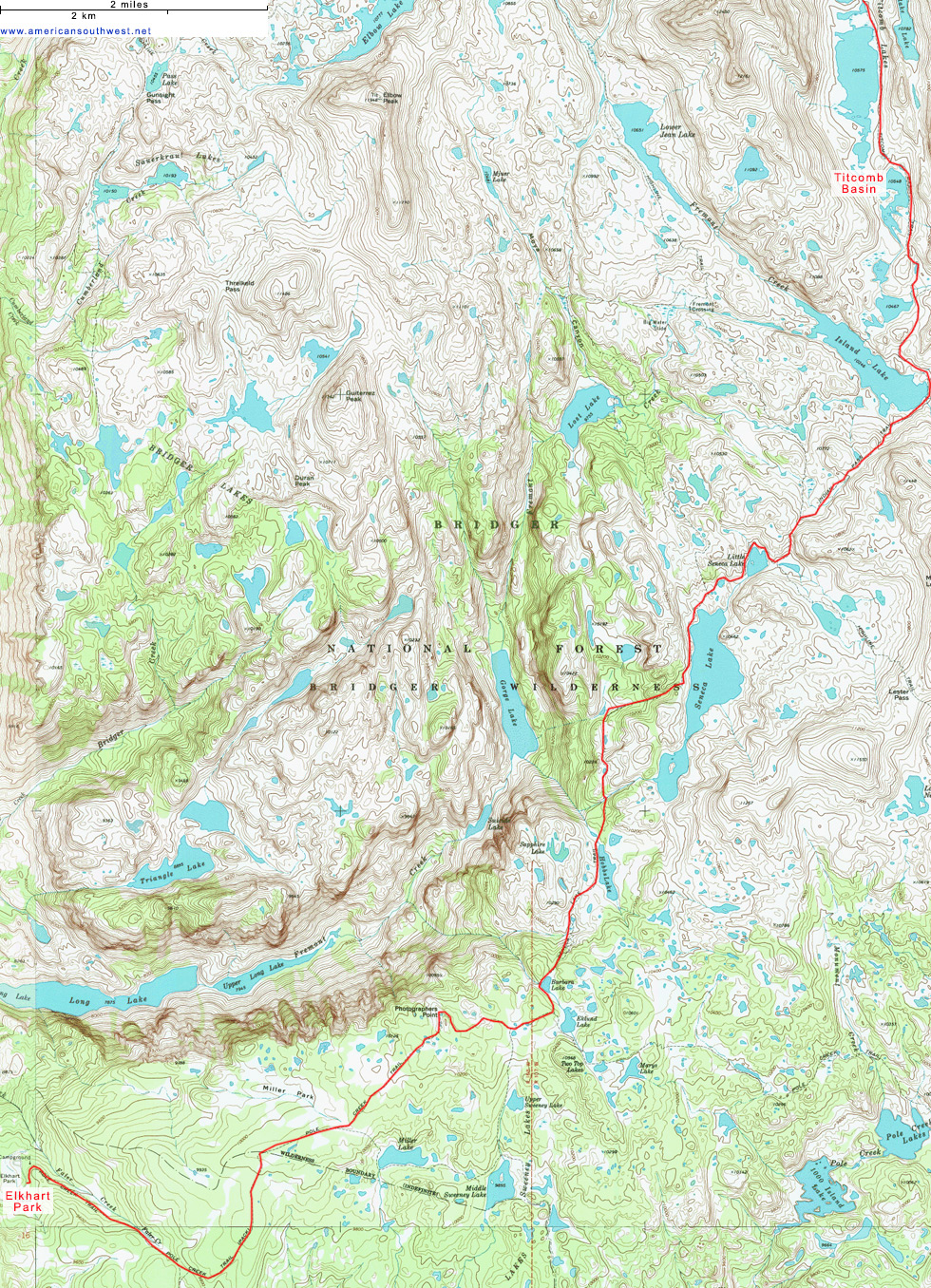 Topo Map of the Trail to Titcomb Basin