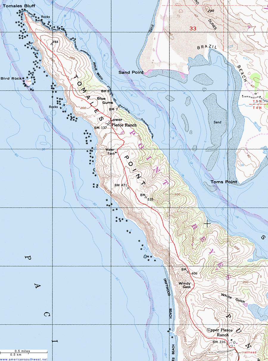 Map of the Tomales Point Trail