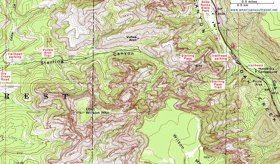 Map of the Vultee Arch/Sterling Pass Trails, Sedona