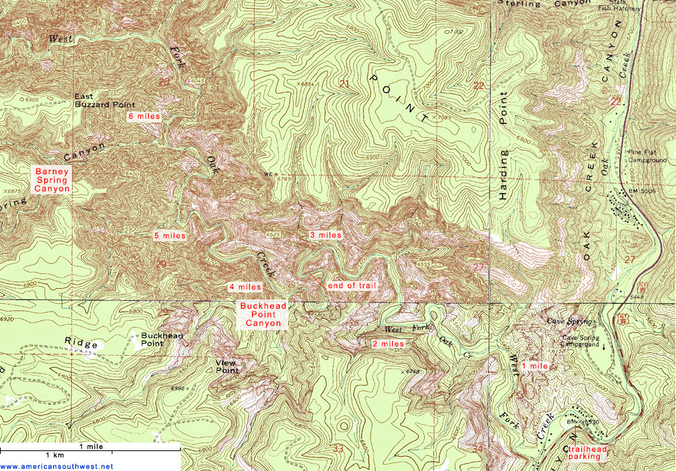 Map of the West Fork of Oak Creek, Sedona