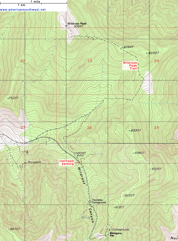 Map of the Wildrose Peak Trail