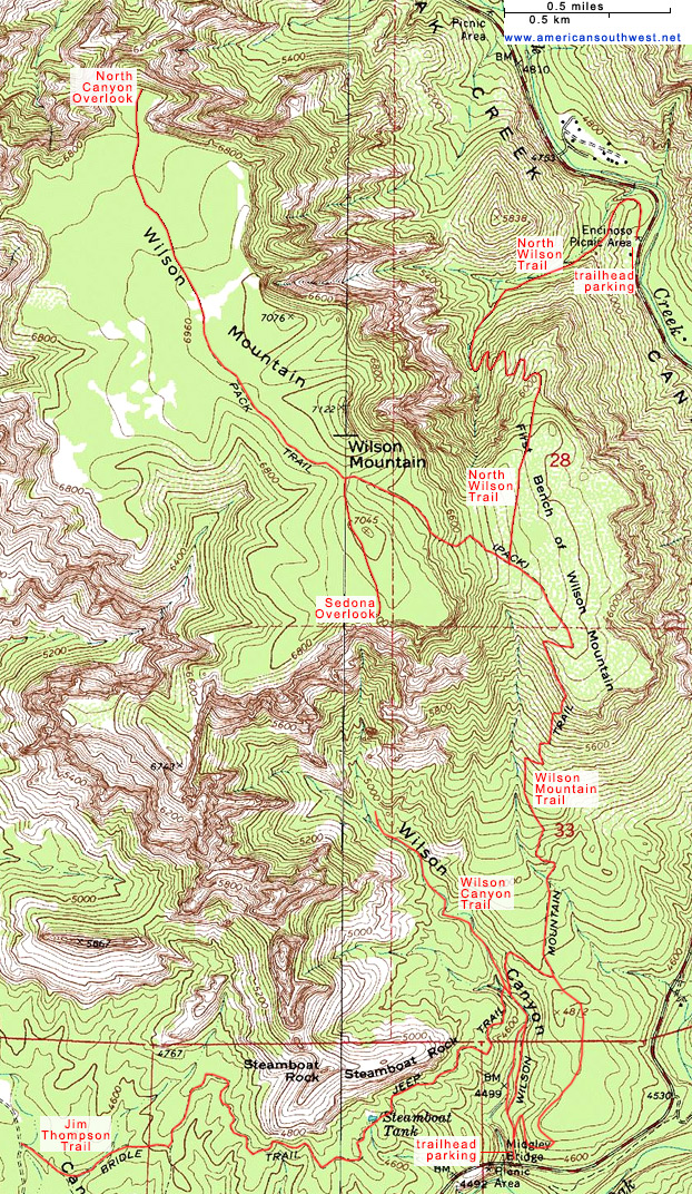 Map of the Wilson Mountain Trails, Sedona