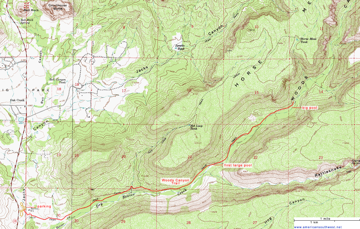 Map of the Woods Canyon Trail, Sedona