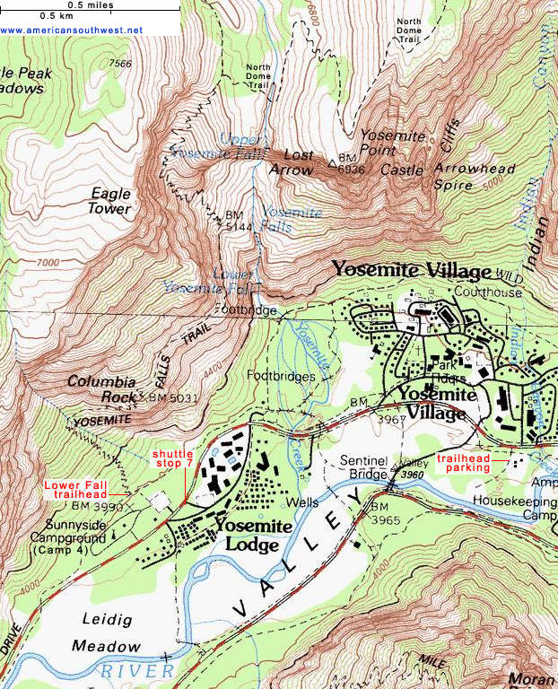 Map of the Yosemite Falls Trail