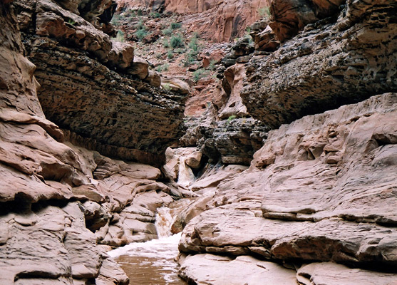 Waterfalls leading to a confined section of lower Dark Canyon