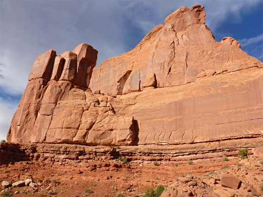 Sheer cliffs of Entrada sandstone