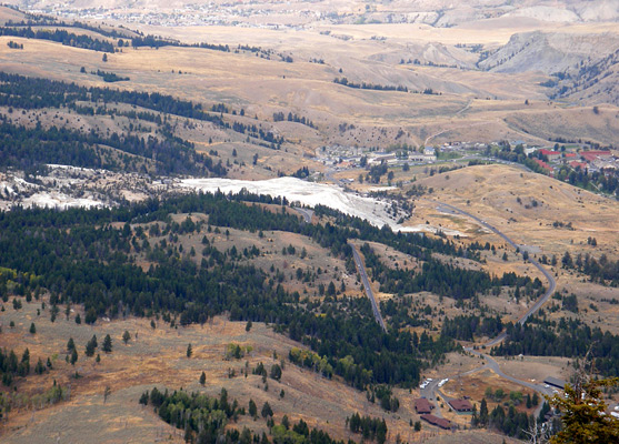 View north from Bunsen Peak, towards Mammoth Hot Springs and Gardiner