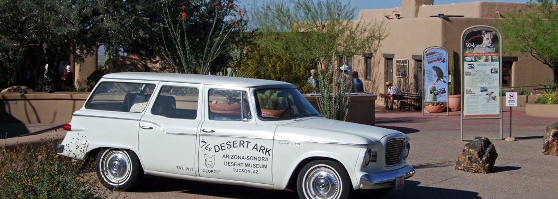 Old car by the entrance to Arizona-Sonora Desert Museum