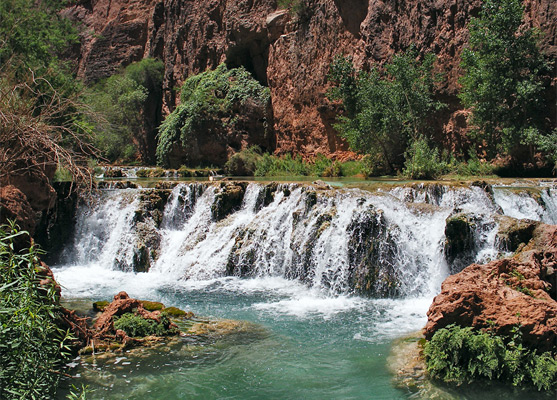 Pool, cascade and travertine terraces