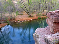 Pink rocks and blue water