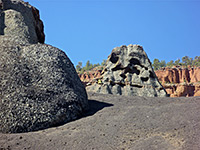 Grey rocks in front of red