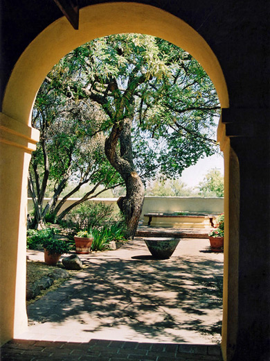 Archway leading to the gardens at Tumacacori
