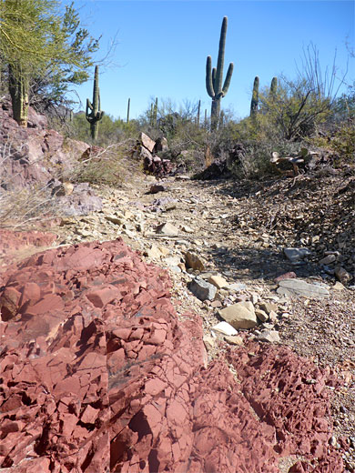 Red rock in a dry wash
