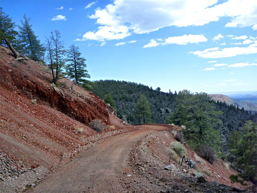 Outcrop of red ash, along the vehicle track to the summit