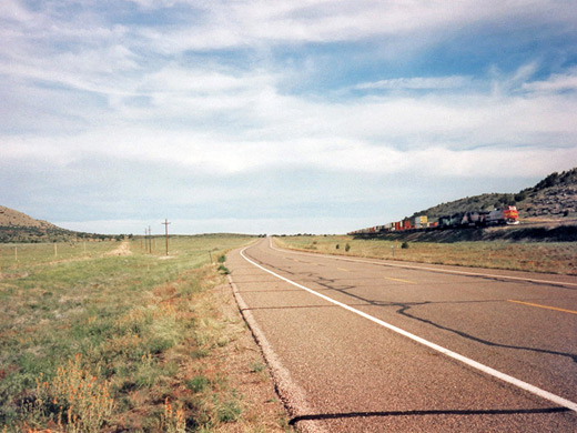 BNSF train alongside Route 66, near Seligman