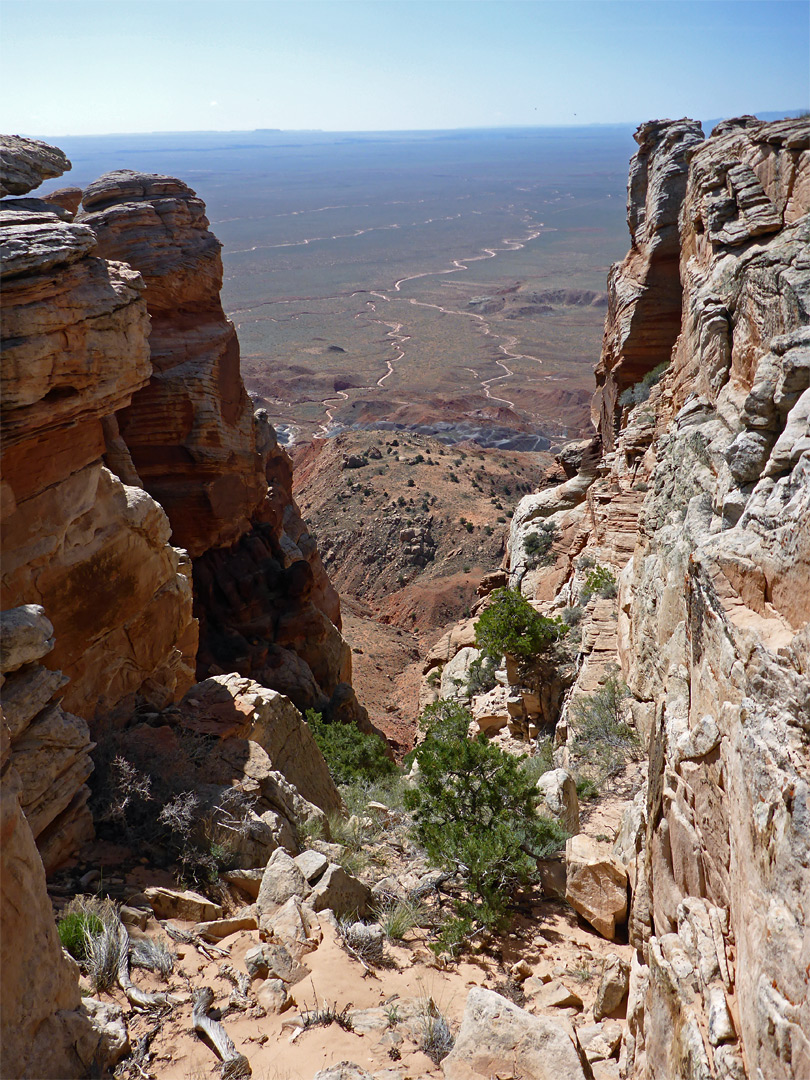 V-shaped ravine