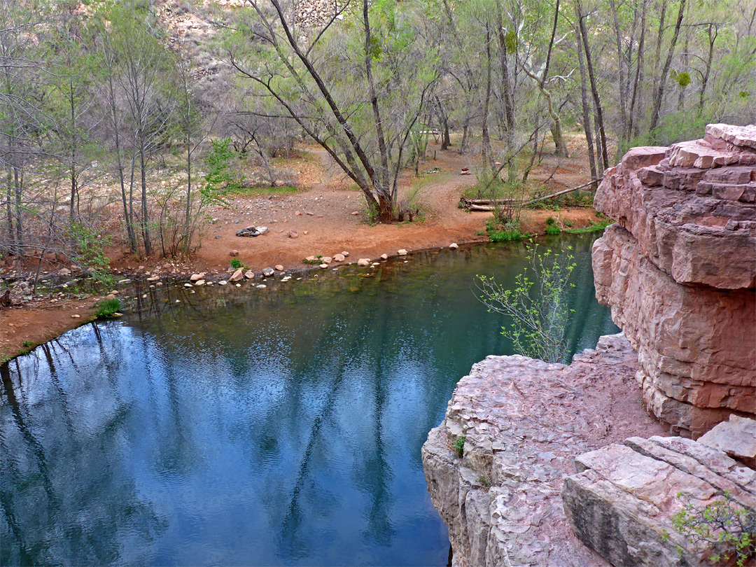 Pink rocks and blue water