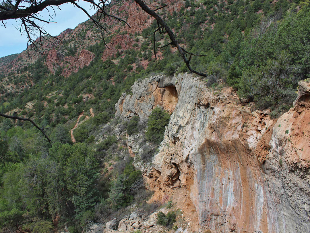 Downstream of the bridge