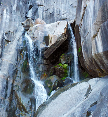 Boulder and split waterfall