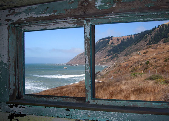 View from inside a ruined house south of Sea Lion Gulch
