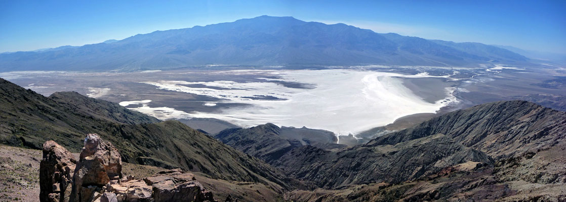 Badwater salt flats and the Panamint Mountains